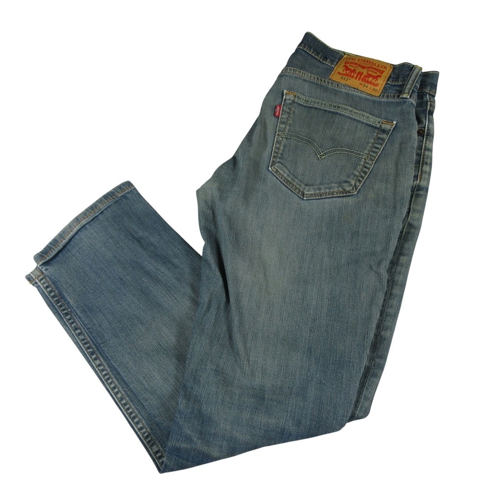 Levis Mens Jeans 511 34 x 30 Slim Fit Light Blue Stretch Cotton Pocket Pockets